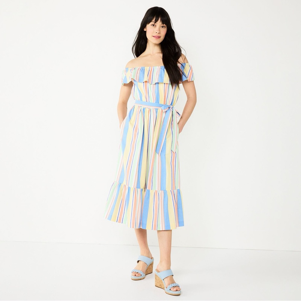 Draper James RSVP Off Shoulder Ruffle Sleeve Midi Dress